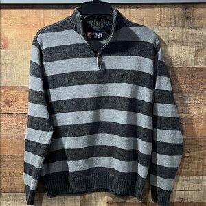 Chaps Gray Striped 1/4 Zip Sweater men's medium